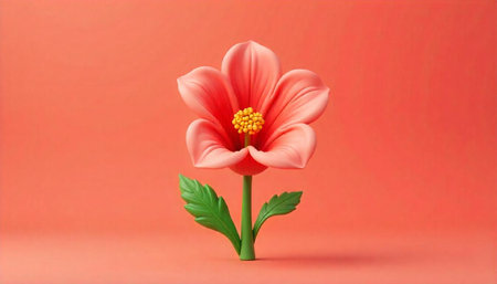 Stylized Pink Flower on Coral Background Stock Image