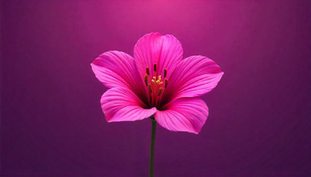 Elegant pink flower blossom against gradient purple background