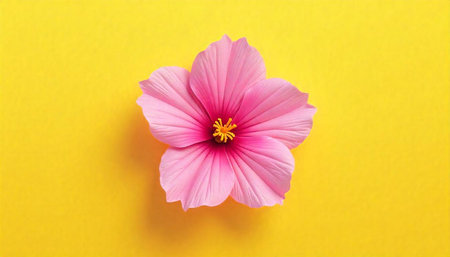 Pink flower with yellow background in minimal design