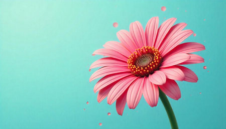 Vibrant pink gerbera daisy on pastel turquoise background imageの写真素材