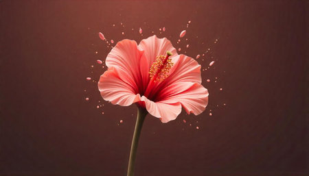 Elegant pink hibiscus flower with liquid droplets around it