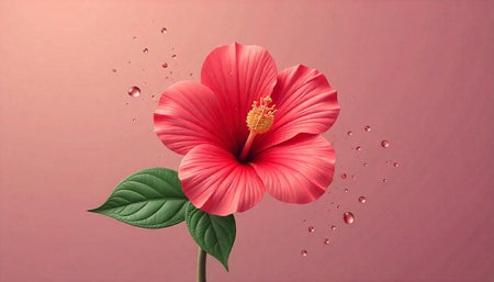 Elegant hibiscus flower portrait with delicate water droplet effects