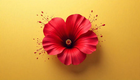 Vibrant red hibiscus flower on gold background art illustration