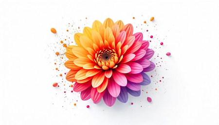 Vibrant gradient dahlia flower against a clean white backgroundの写真素材