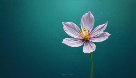Elegant flower on a teal background, a calming nature scene
