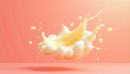 Cream splash on pink background - minimal abstract designの写真素材