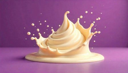 Cream Splash isolated on purple background studio shotの写真素材
