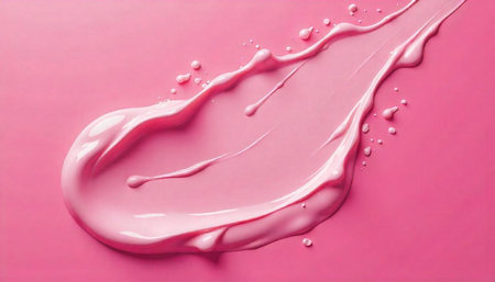 Monochromatic pink cream splash with fluid texture drops