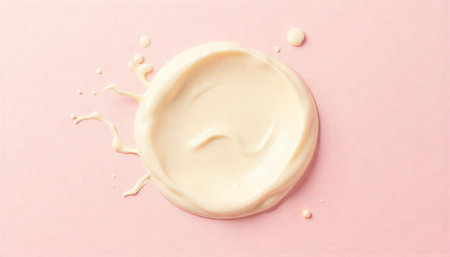 Circular cream splash on pastel pink background, product shot