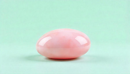 Simple pink decorative egg isolated on pale green background