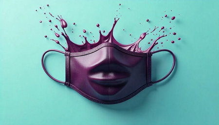 Face mask with stylized lips and paint splash effect