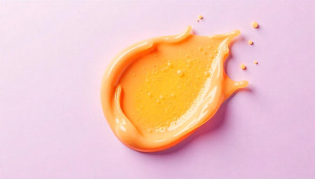 Vibrant orange gel on pale purple background, beauty concept