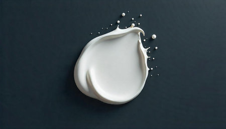 White cream swirl on dark background with liquid drops