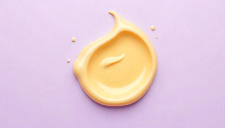 Swirl of Creamy Yellow Product on Lavender Backgroundの写真素材