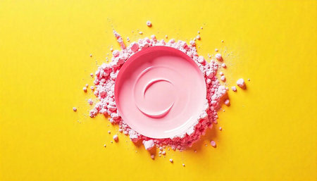 Abstract makeup powder composition on a bright yellow backgroundの写真素材