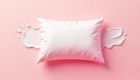 Pink pillow with creamy splashes on a pink backgroundの写真素材