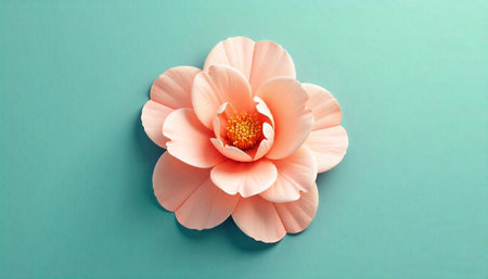 Delicate peach flower on a pastel teal background