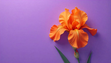 Vibrant orange iris bloom on soft purple background
