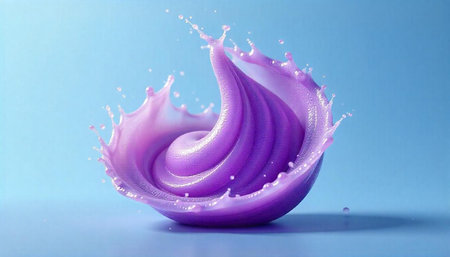 Vibrant purple cream splash on pastel blue background