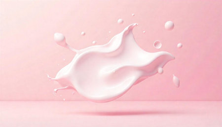 Elegant splash of pale pink liquid with floating spheresの写真素材