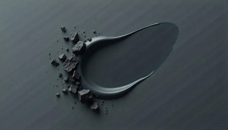 Black clay smear with charcoal chunks against gray backdrop