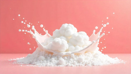 White powder splash on a pastel pink background scene