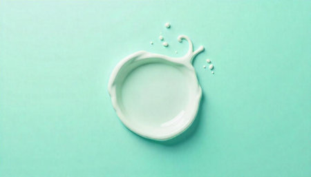 Minimalist splash of creamy white liquid on mint background