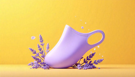 Lavender Mask and Flowers on Bright Yellow Background