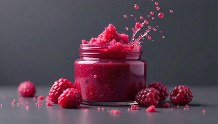 Raspberry scrub in a jar with berry splash aesthetic