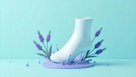 Foot care concept: Lavender and cleanliness in pastel colors