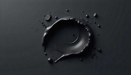 Abstract monochrome splash and droplets of black liquid