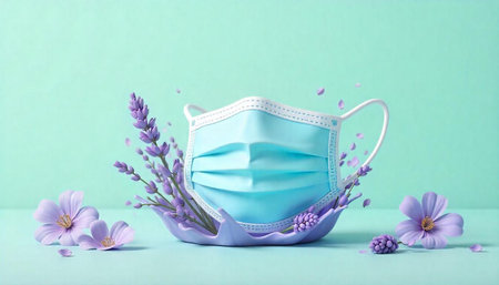 Face mask with lavender flowers in a calming spa scene