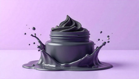 Gray cream jar with splash on lavender background