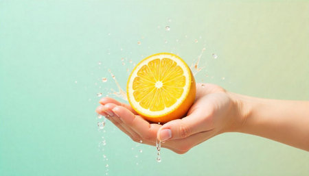Fresh orange slice held gently in human hands