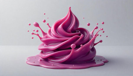 Luscious Pink Cream Swirl with Splashes Against Gray Backdrop