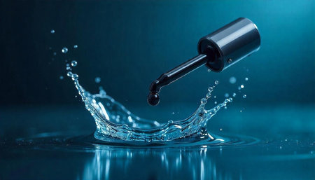 Dropper and water splash with dramatic lighting in studio
