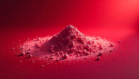 Red colored powder pile background on smooth surface studio shot