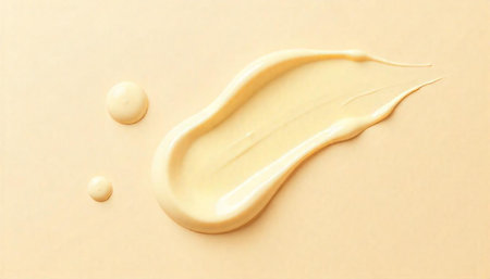 Creamy lotion swirl and drops on pastel background texture