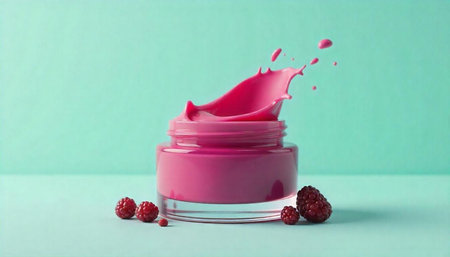 Raspberry cream splash with pastel background, studio shot
