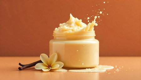 Creamy vanilla body butter with vanilla bean and flower
