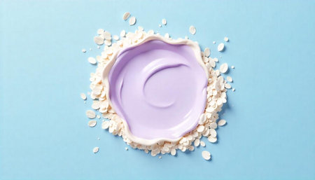 Lavender Cream Swirl surrounded by White Almonds on Blue