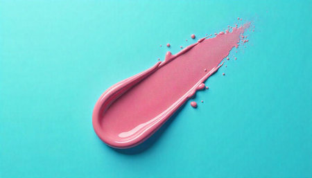 Pink Glossy Lip Gloss Swatch on Bright Turquoise Background