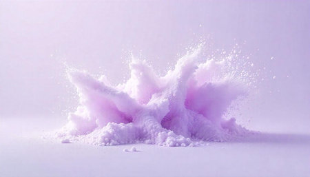 Explosion of pastel purple powder in mid-air studio shot