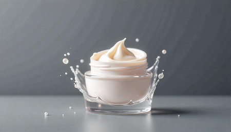 Luxurious face cream with splash isolated on gray background