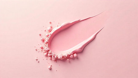 Pink creamy texture and loose powder on pink background