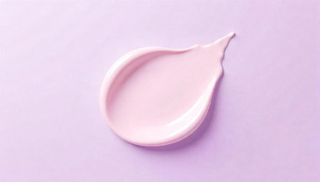 Cosmetic cream swatch on a pastel purple background