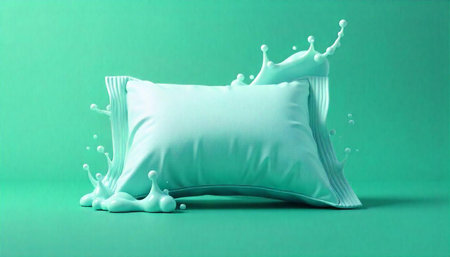 Abstract pillow with splashing liquid in a monochromatic sceneの写真素材