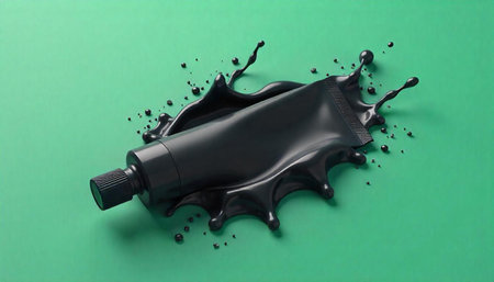 Black tube with fluid splash against a green backdrop