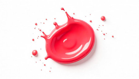 Vibrant pink paint splash on white background with dropletsの写真素材