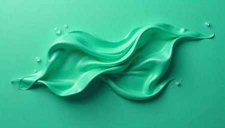 Elegant flowing mint green silk fabric with water droplets